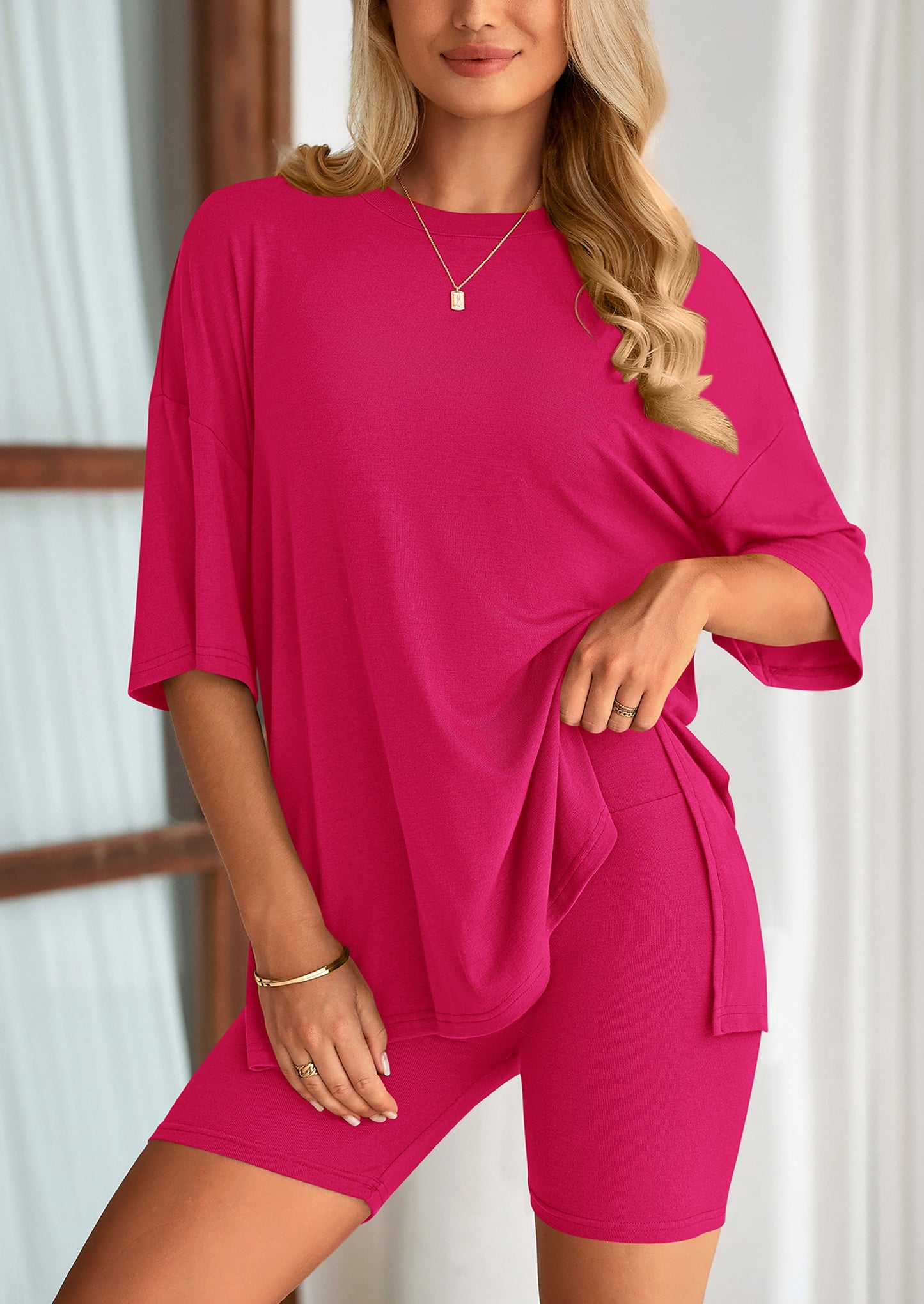 Two Piece Set Of O Neck Top And Casual Shorts
