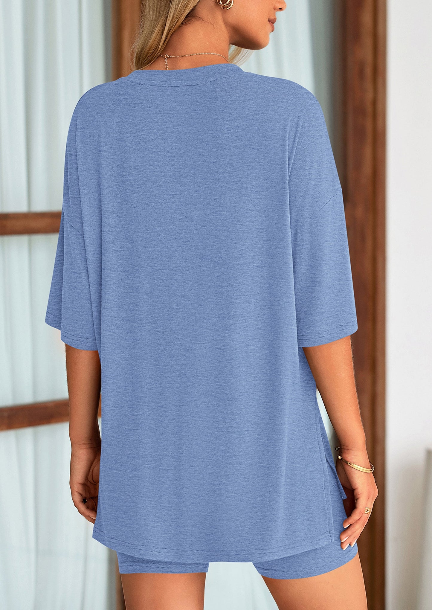 Two Piece Set Of O Neck Top And Casual Shorts
