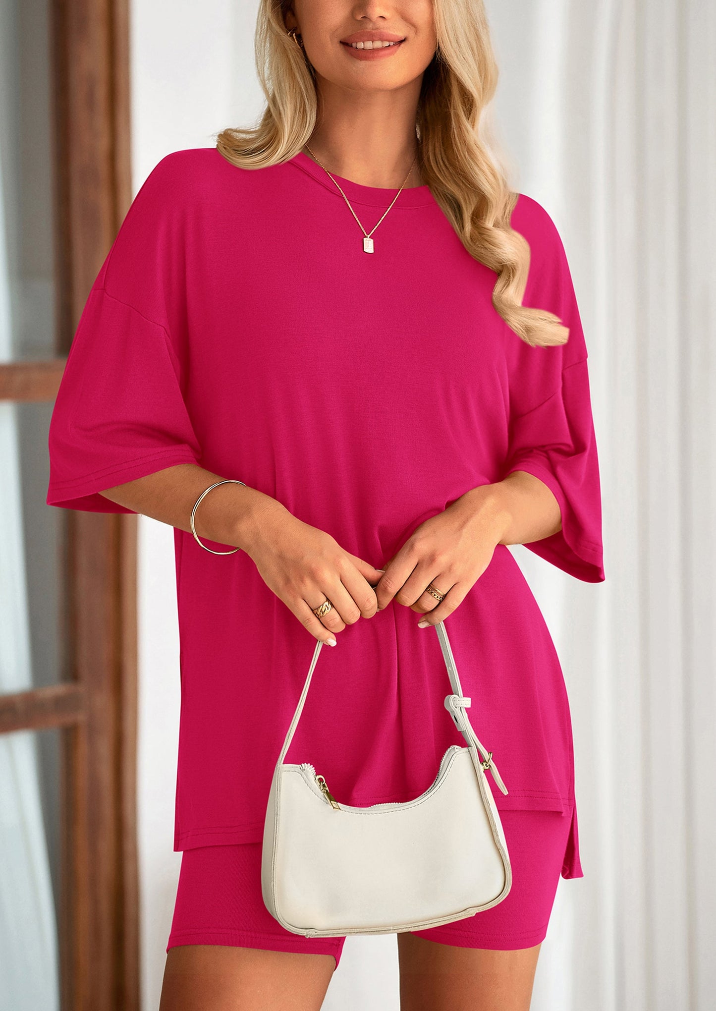 Two Piece Set Of O Neck Top And Casual Shorts