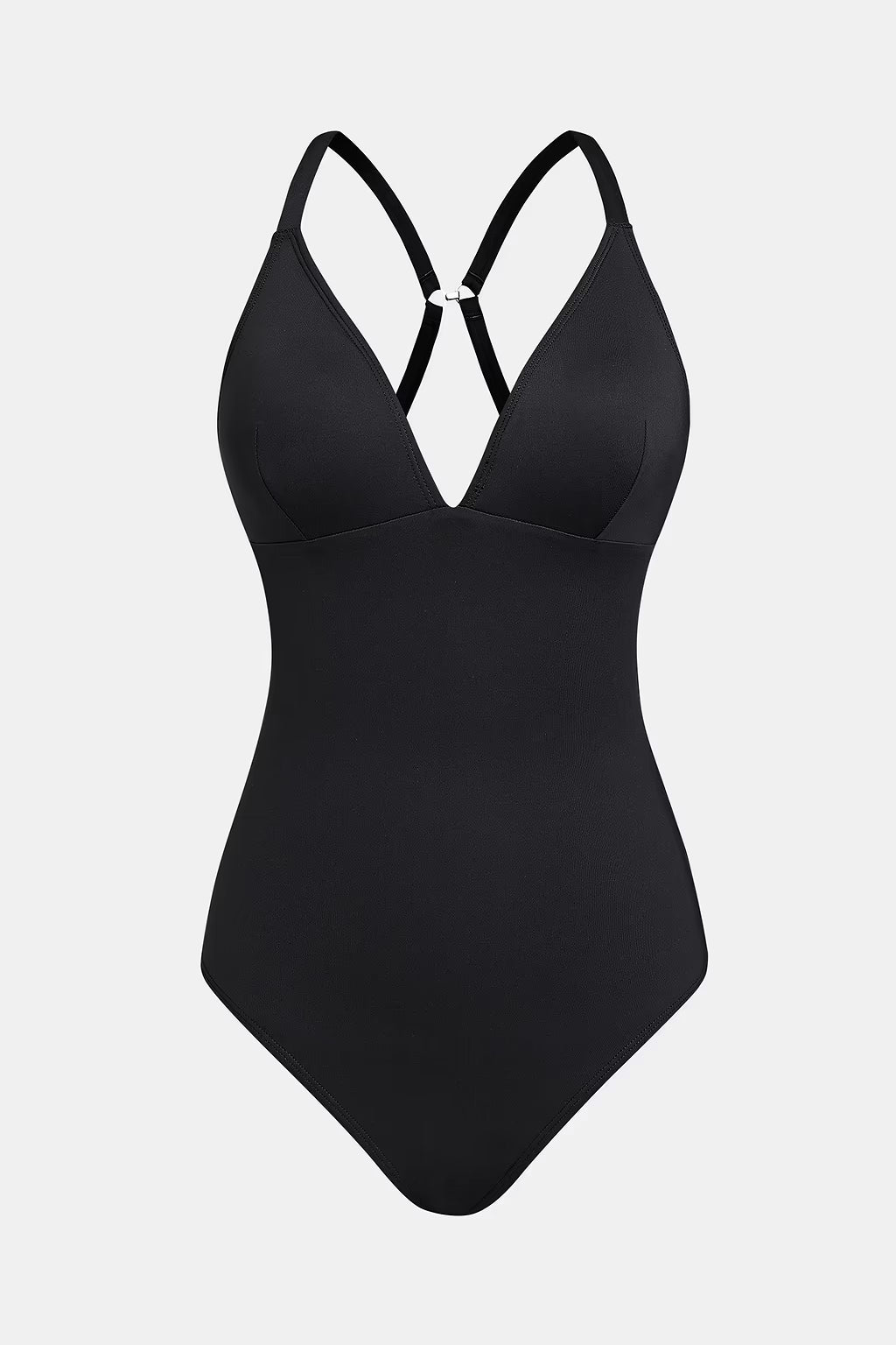Sculpt Me – Black Plunging One-Piece with Lace-Up Back