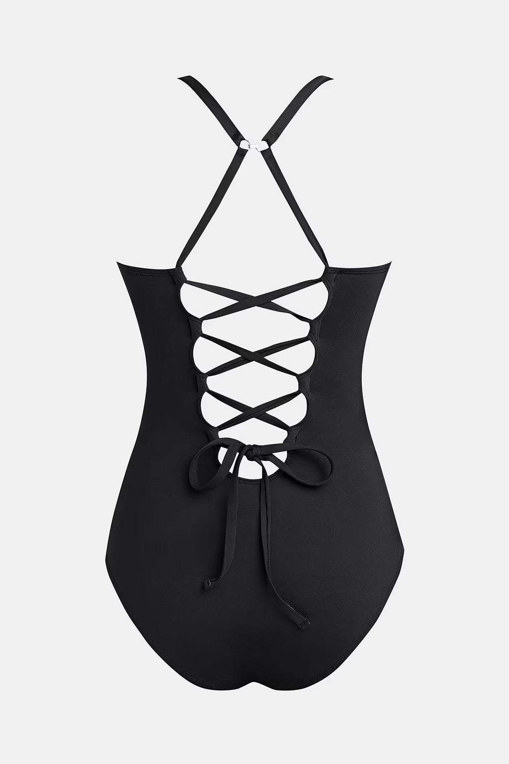 Sculpt Me – Black Plunging One-Piece with Lace-Up Back