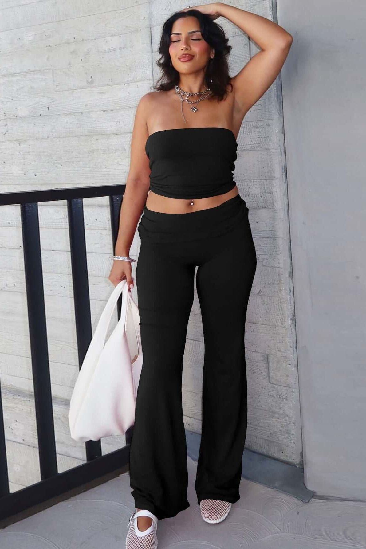 tube top flared pants slim suit