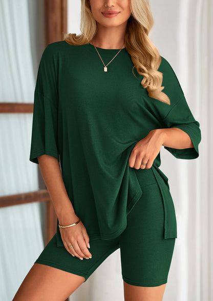Two Piece Set Of O Neck Top And Casual Shorts
