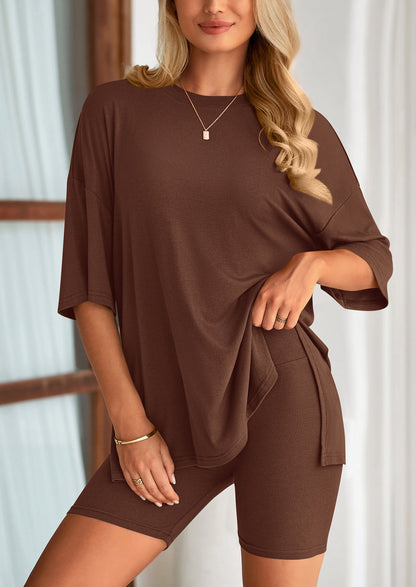 Two Piece Set Of O Neck Top And Casual Shorts