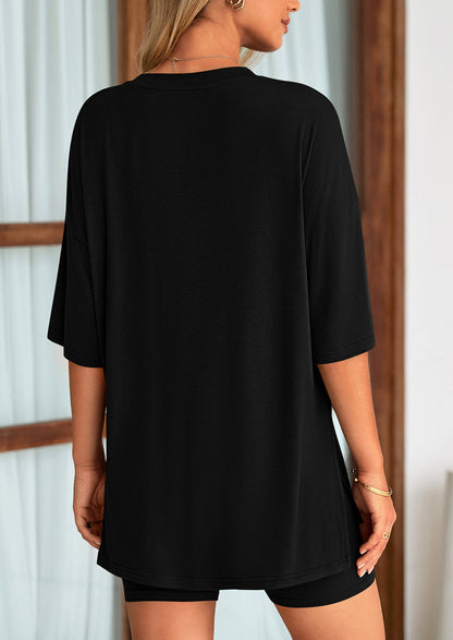 Two Piece Set Of O Neck Top And Casual Shorts