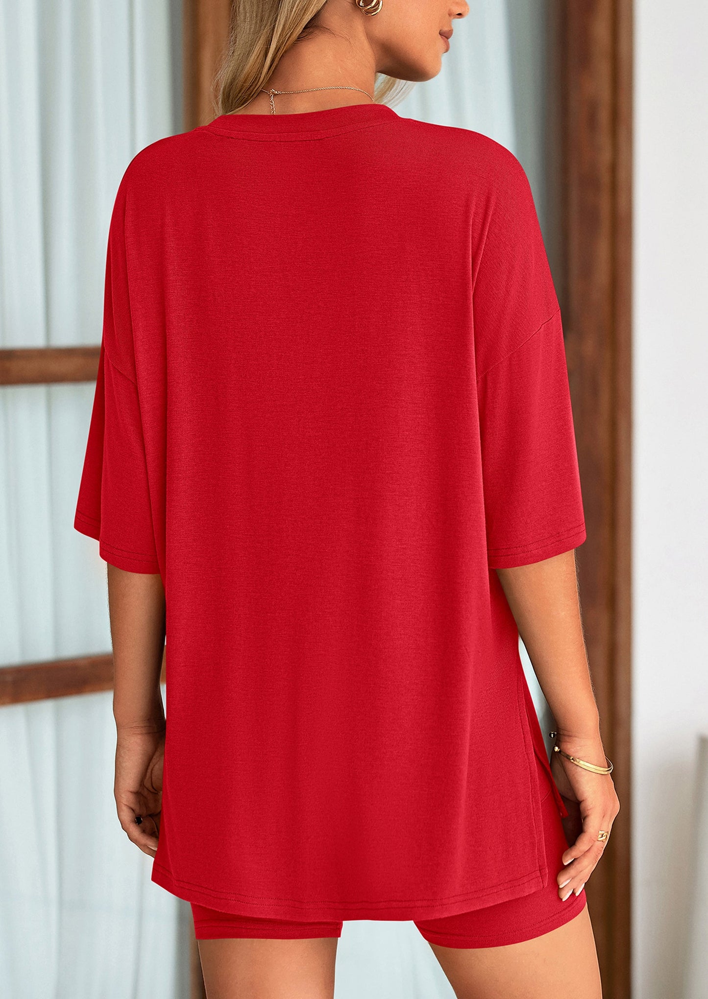 Two Piece Set Of O Neck Top And Casual Shorts