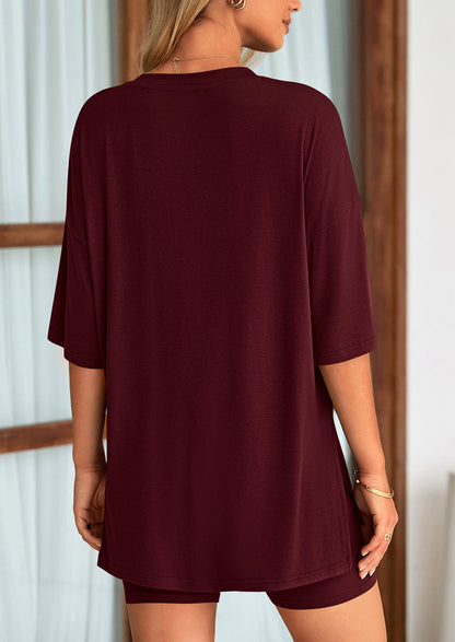Two Piece Set Of O Neck Top And Casual Shorts