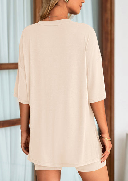 Two Piece Set Of O Neck Top And Casual Shorts