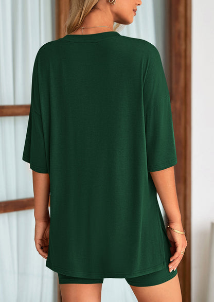 Two Piece Set Of O Neck Top And Casual Shorts