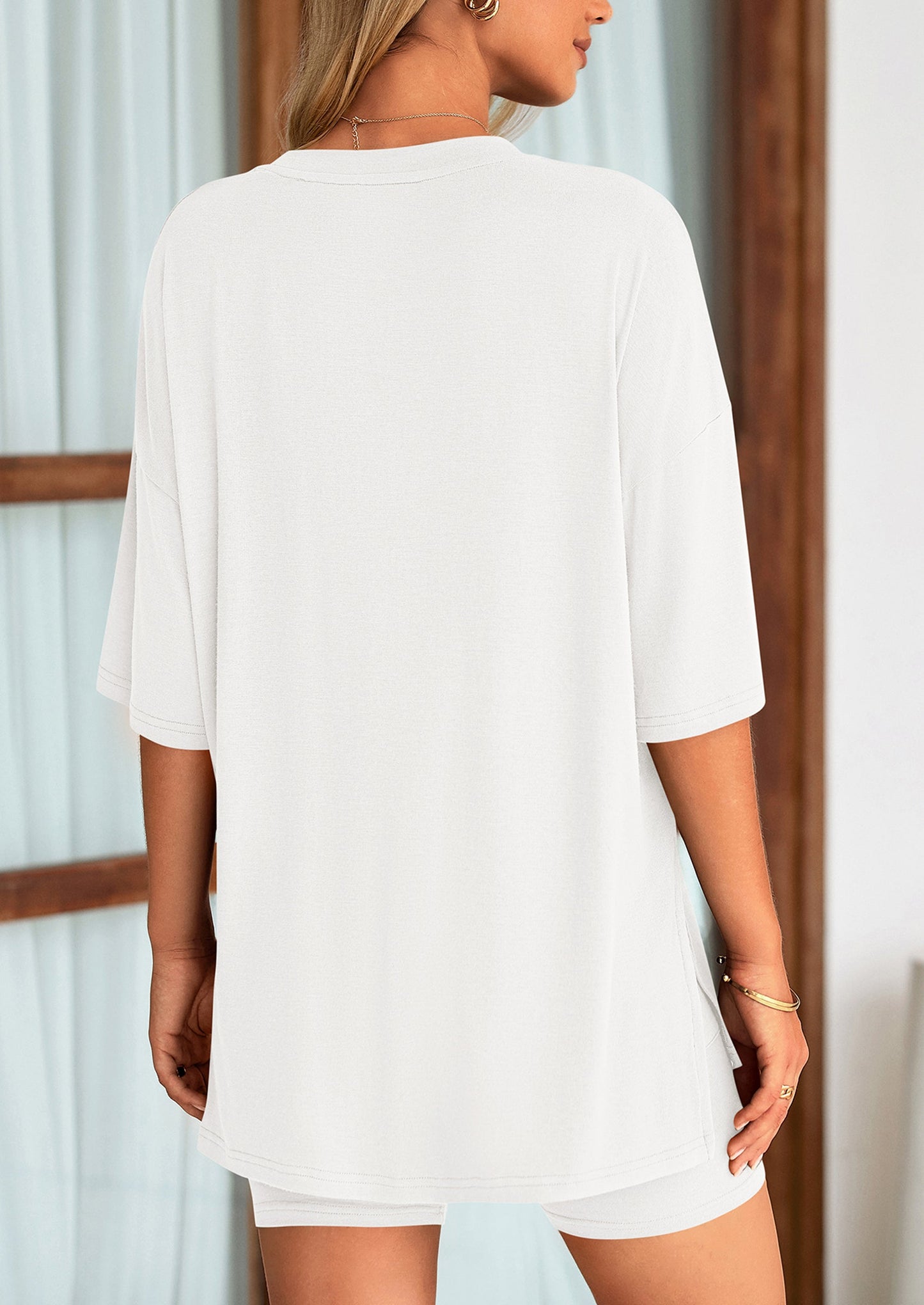 Two Piece Set Of O Neck Top And Casual Shorts