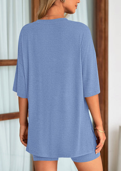 Two Piece Set Of O Neck Top And Casual Shorts
