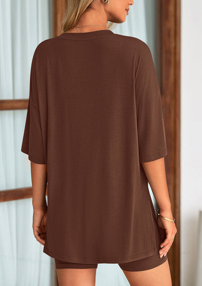 Two Piece Set Of O Neck Top And Casual Shorts