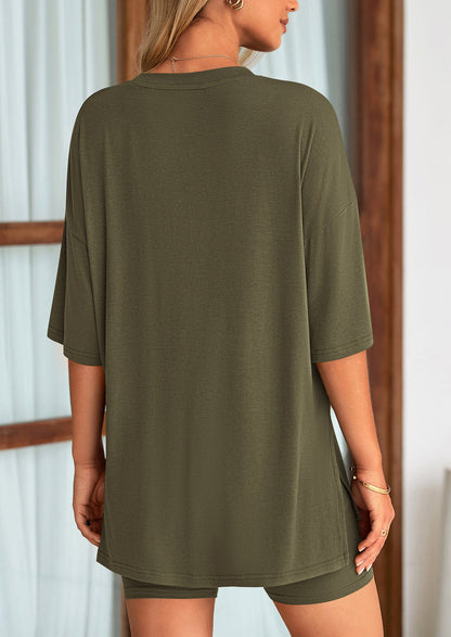 Two Piece Set Of O Neck Top And Casual Shorts