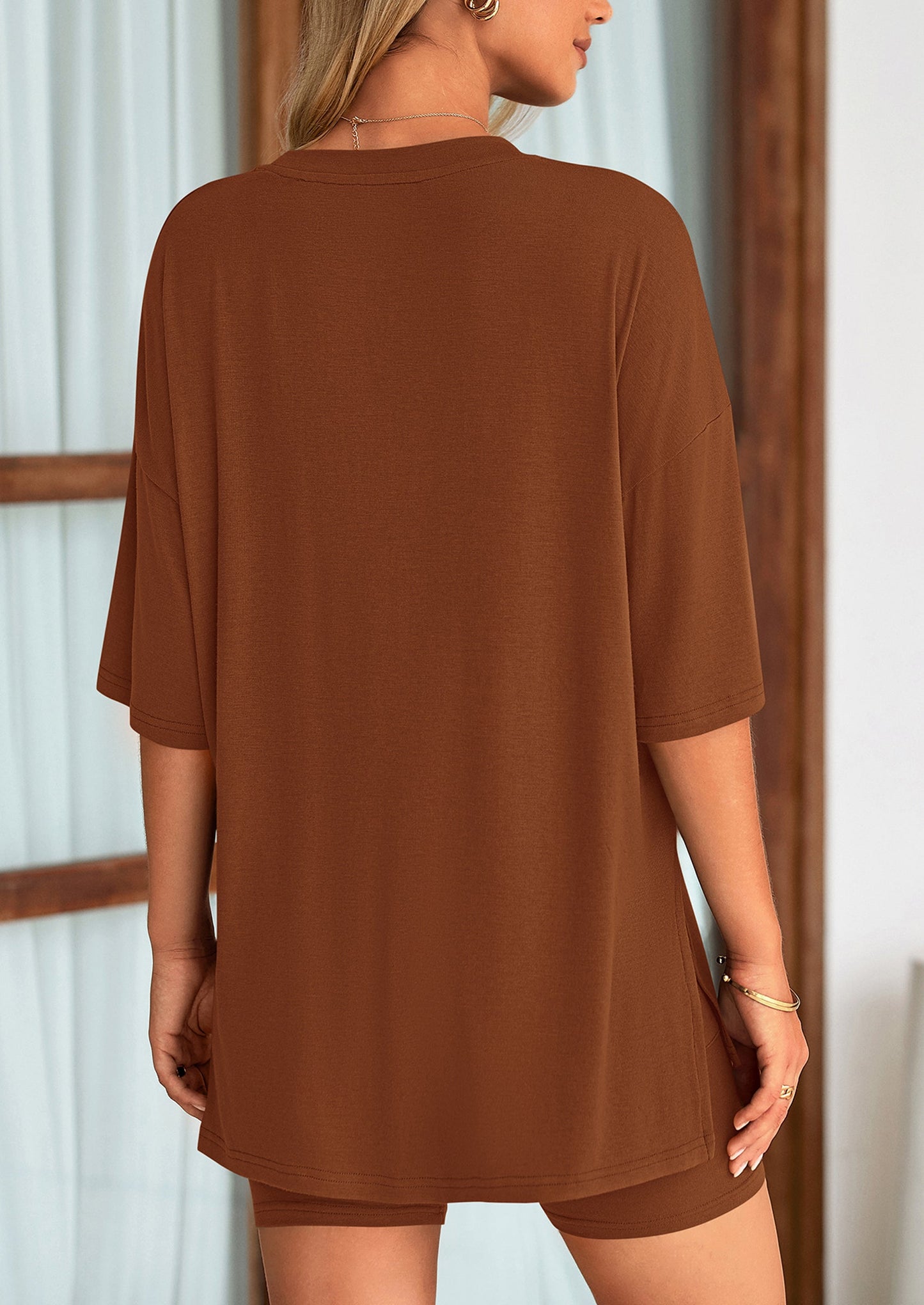 Two Piece Set Of O Neck Top And Casual Shorts