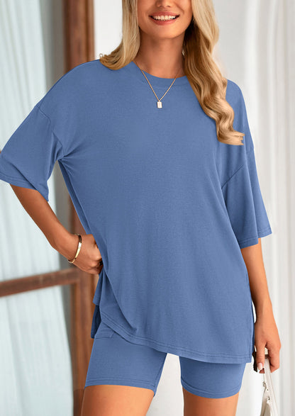Two Piece Set Of O Neck Top And Casual Shorts
