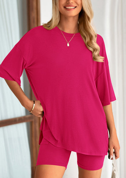 Two Piece Set Of O Neck Top And Casual Shorts
