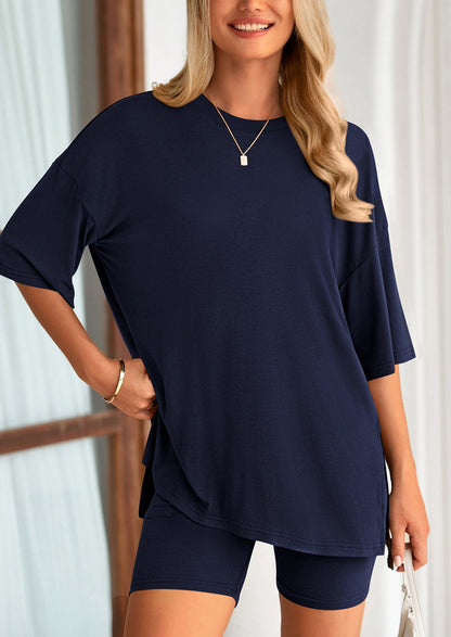 Two Piece Set Of O Neck Top And Casual Shorts