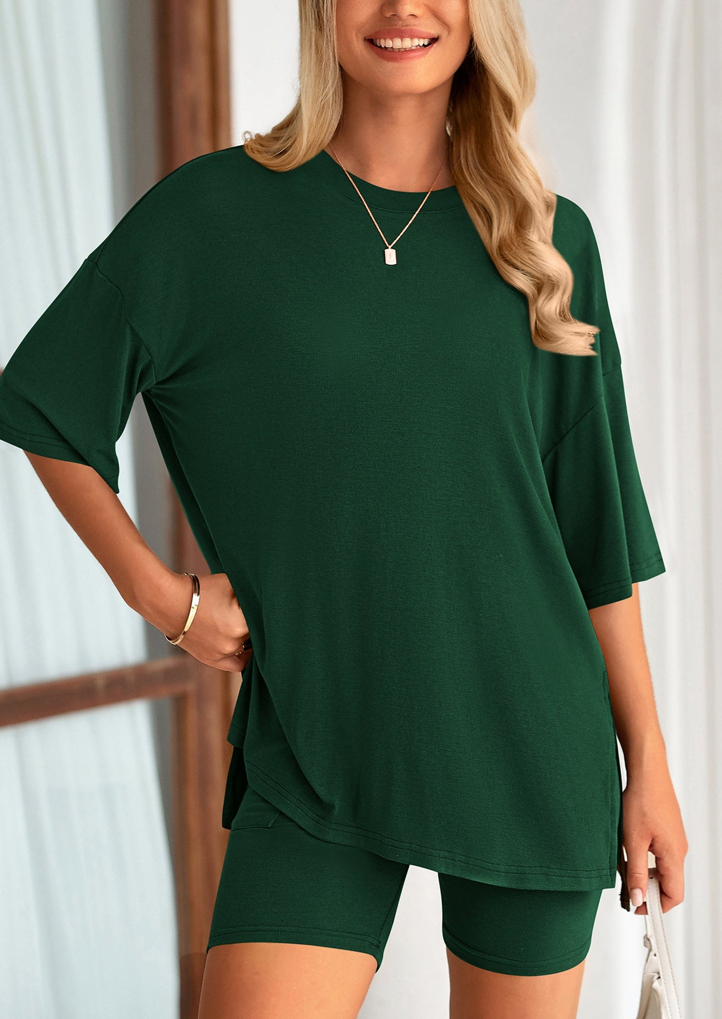 Two Piece Set Of O Neck Top And Casual Shorts