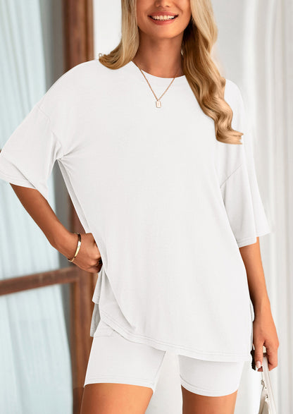 Two Piece Set Of O Neck Top And Casual Shorts