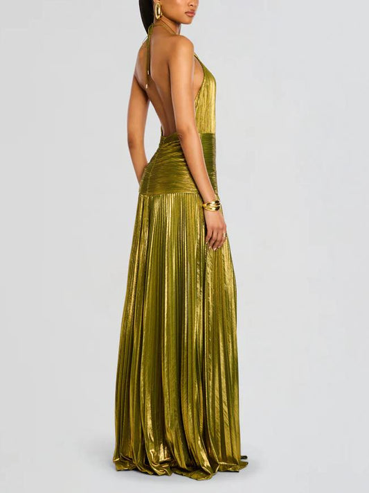 Thalia Metallic Peridot Maxi Dress