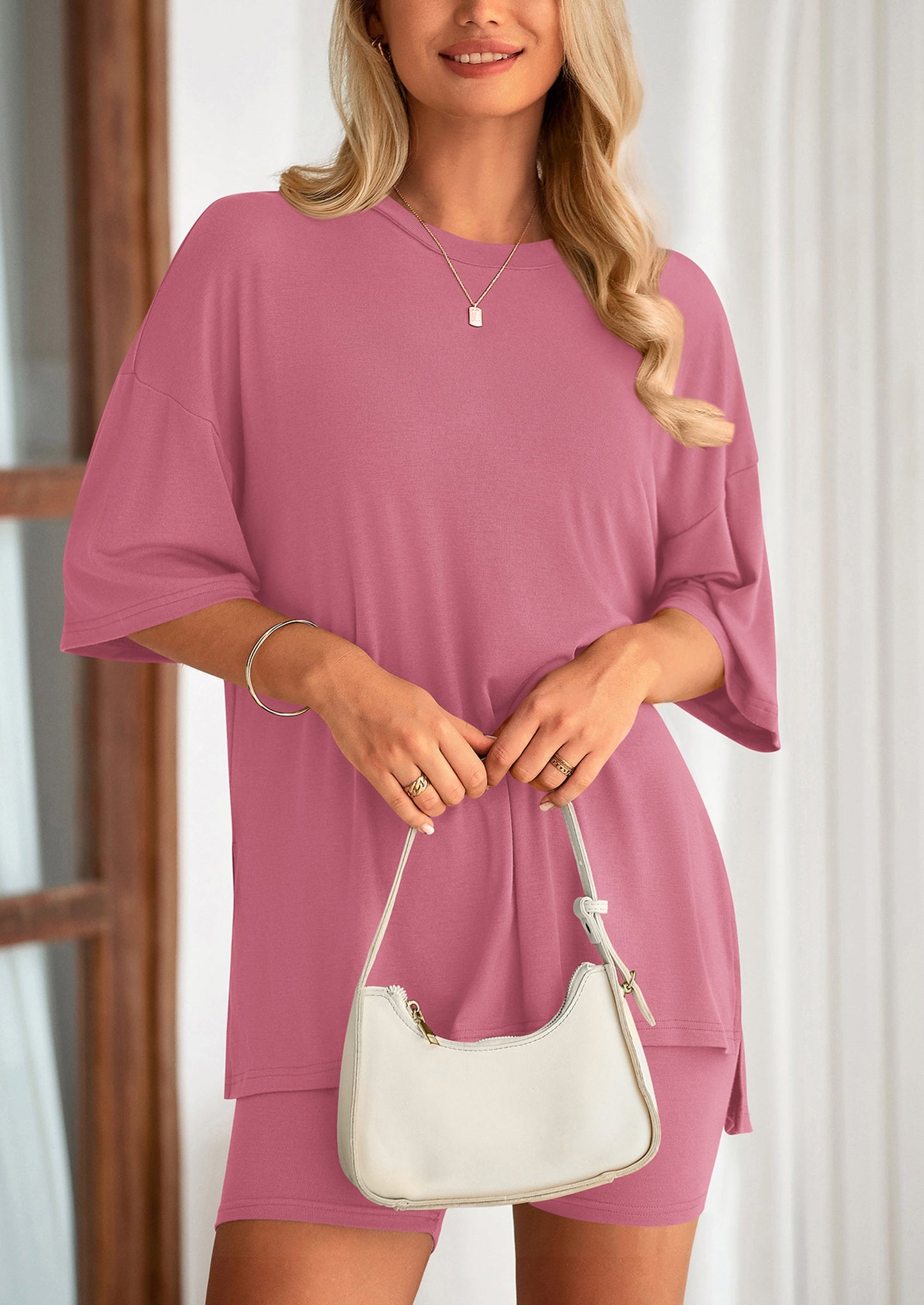 Two Piece Set Of O Neck Top And Casual Shorts