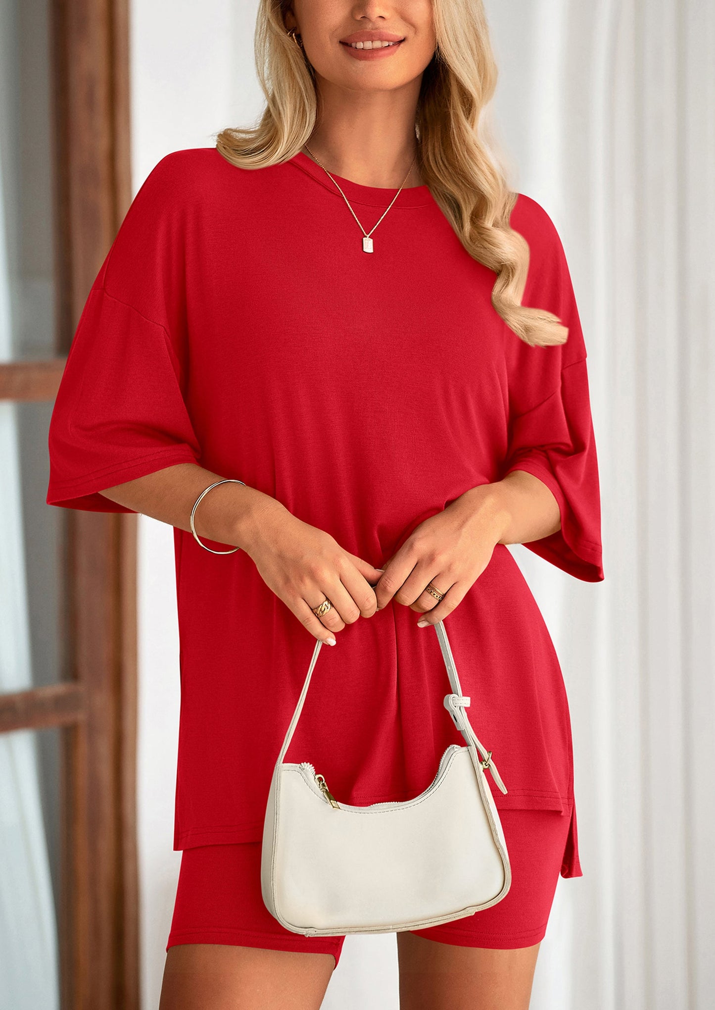 Two Piece Set Of O Neck Top And Casual Shorts