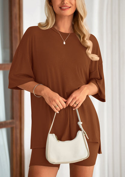 Two Piece Set Of O Neck Top And Casual Shorts