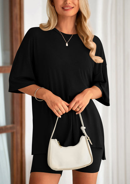 Two Piece Set Of O Neck Top And Casual Shorts