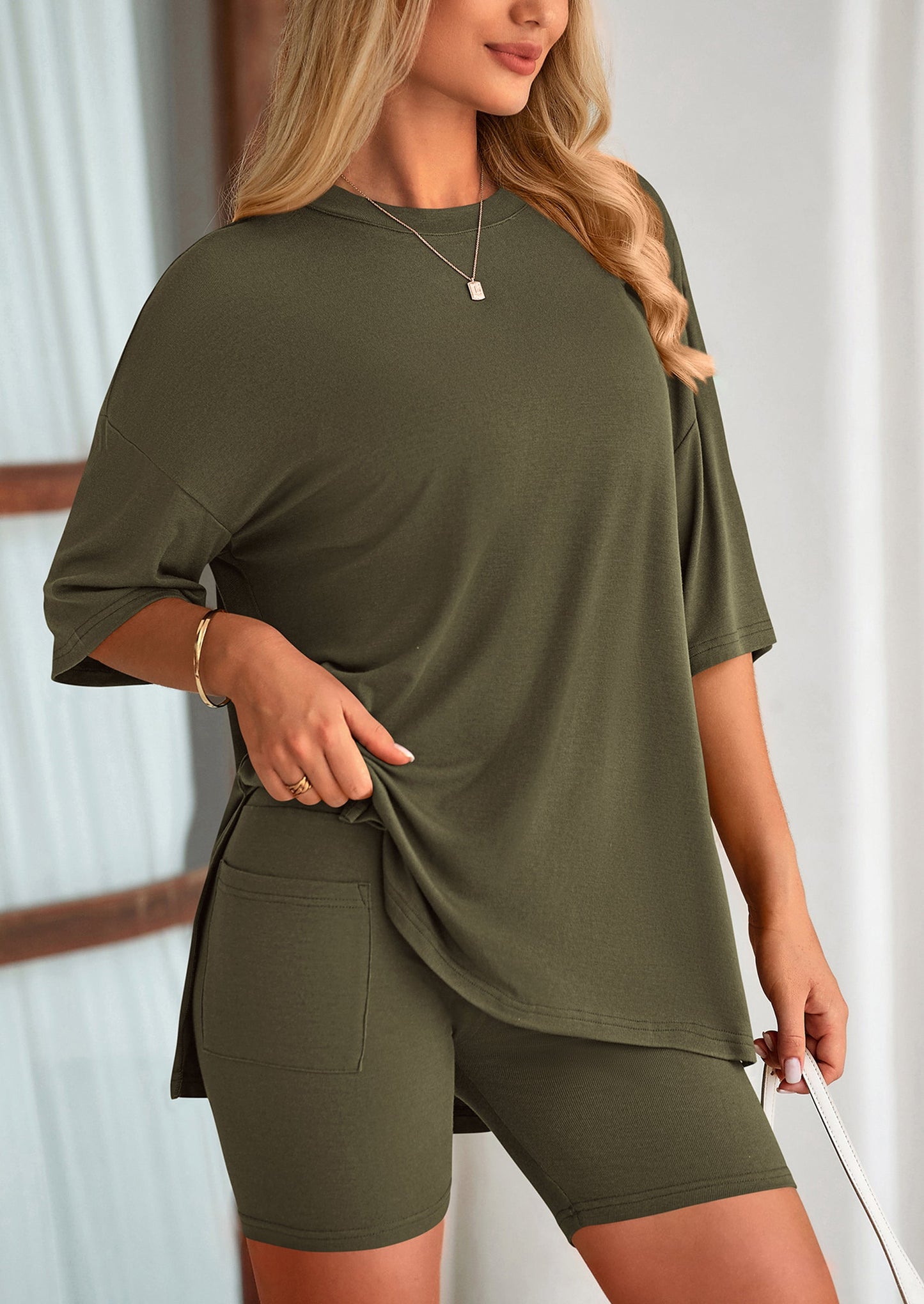 Two Piece Set Of O Neck Top And Casual Shorts