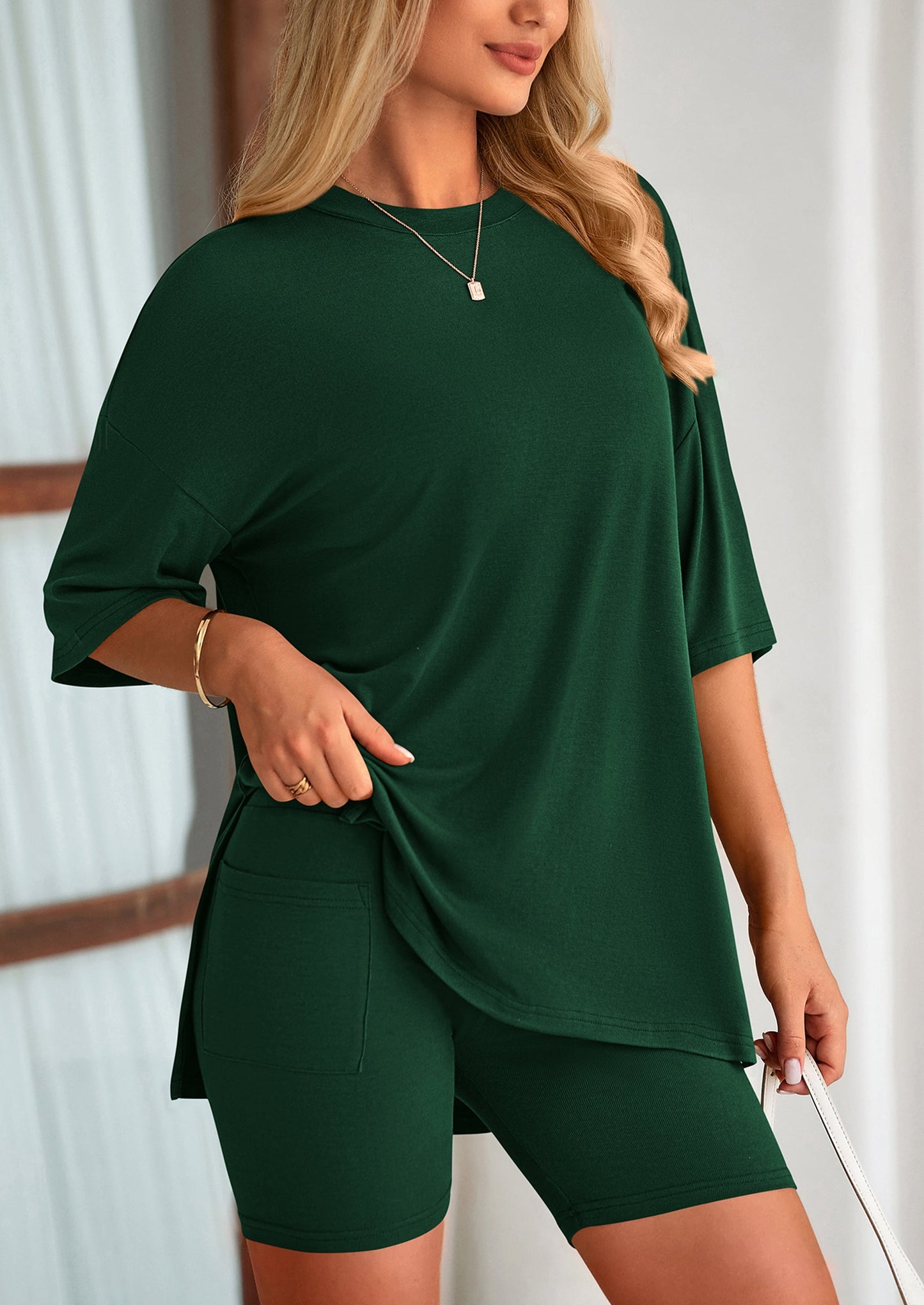 Two Piece Set Of O Neck Top And Casual Shorts