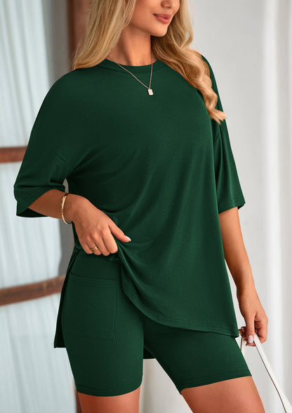 Two Piece Set Of O Neck Top And Casual Shorts