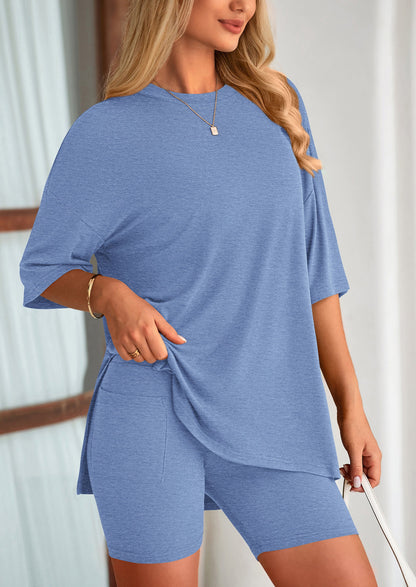 Two Piece Set Of O Neck Top And Casual Shorts