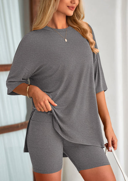 Two Piece Set Of O Neck Top And Casual Shorts
