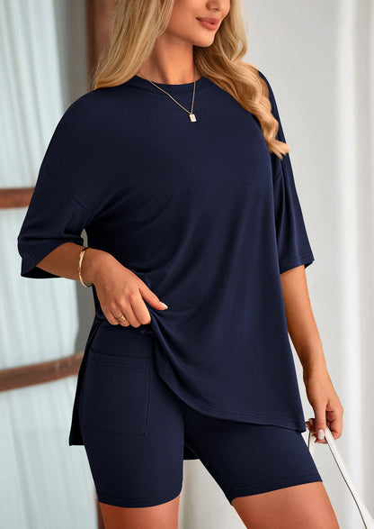 Two Piece Set Of O Neck Top And Casual Shorts