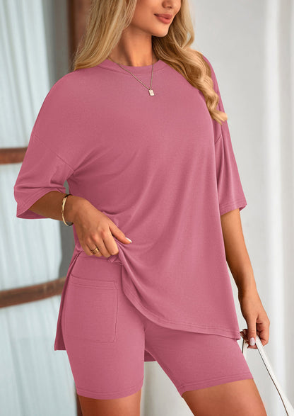 Two Piece Set Of O Neck Top And Casual Shorts