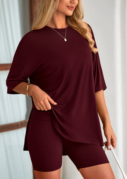Two Piece Set Of O Neck Top And Casual Shorts