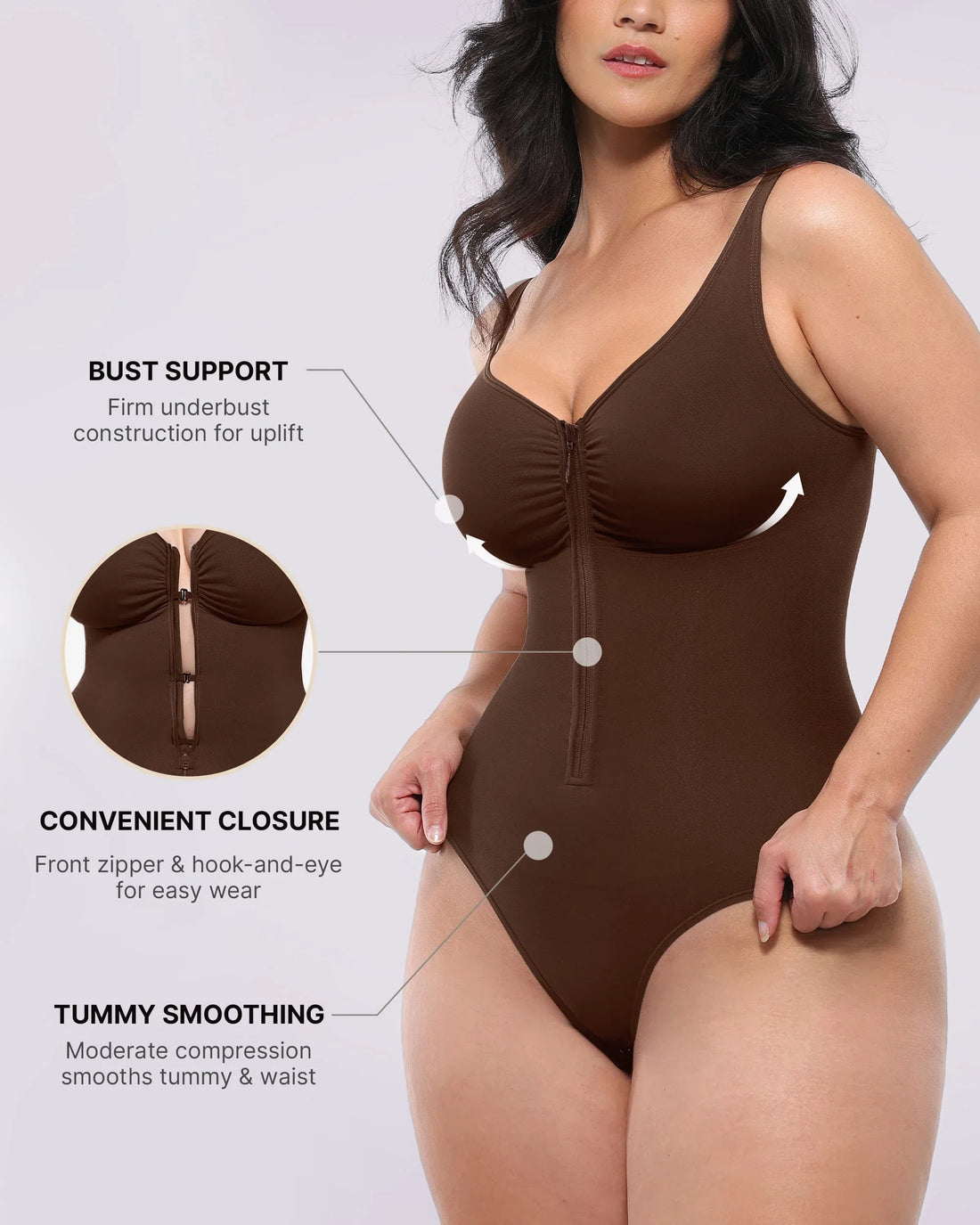 Bare Essentials™ Skin Flow™ Zipper Front Thong Bodysuit