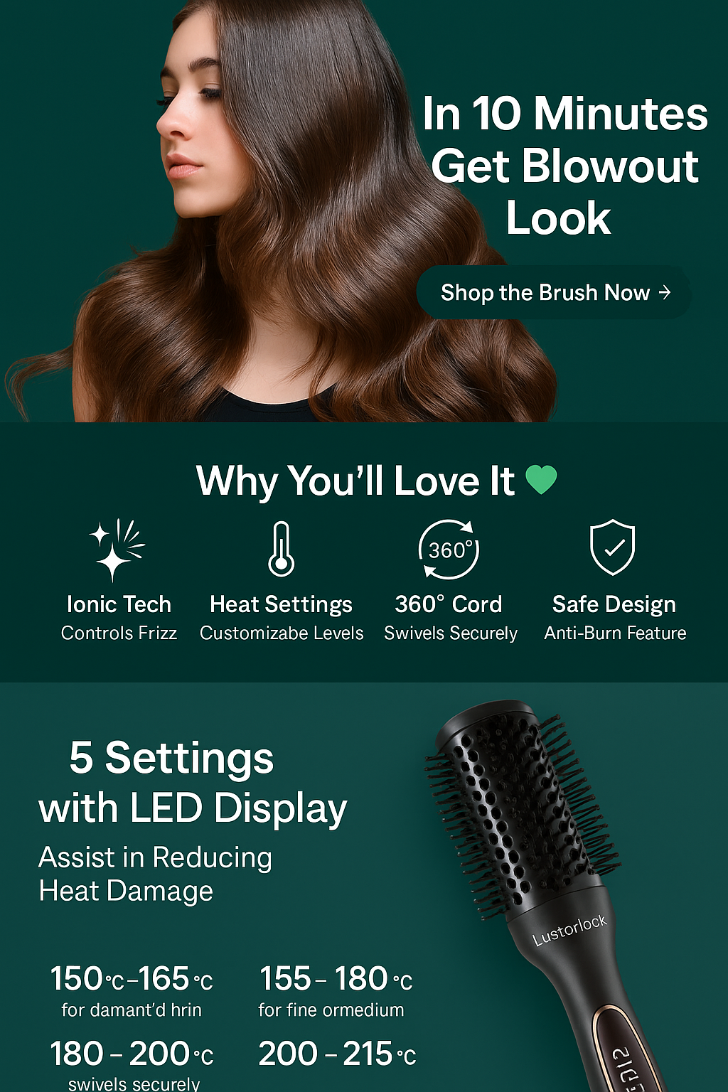 LUSTERLOCK Ionic Hot Air Brush – 3-in-1