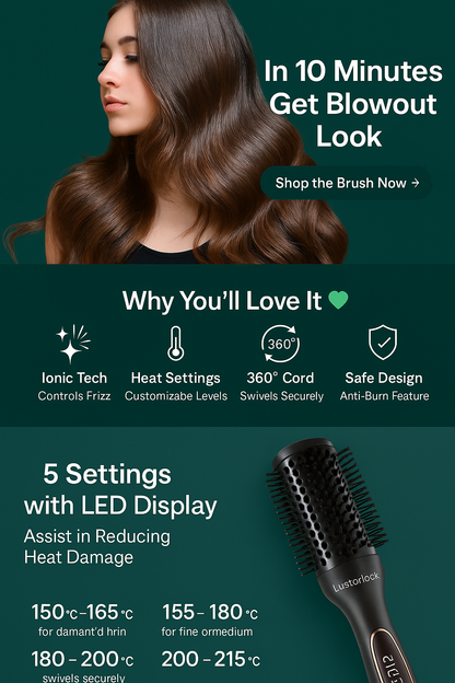 LUSTERLOCK Ionic Hot Air Brush – 3-in-1
