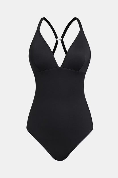 Sculpt Me – Black Plunging One-Piece with Lace-Up Back