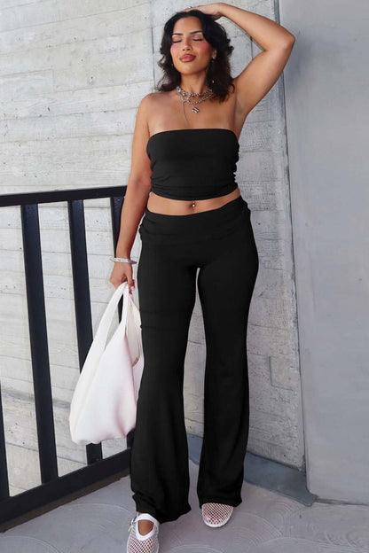 tube top flared pants slim suit
