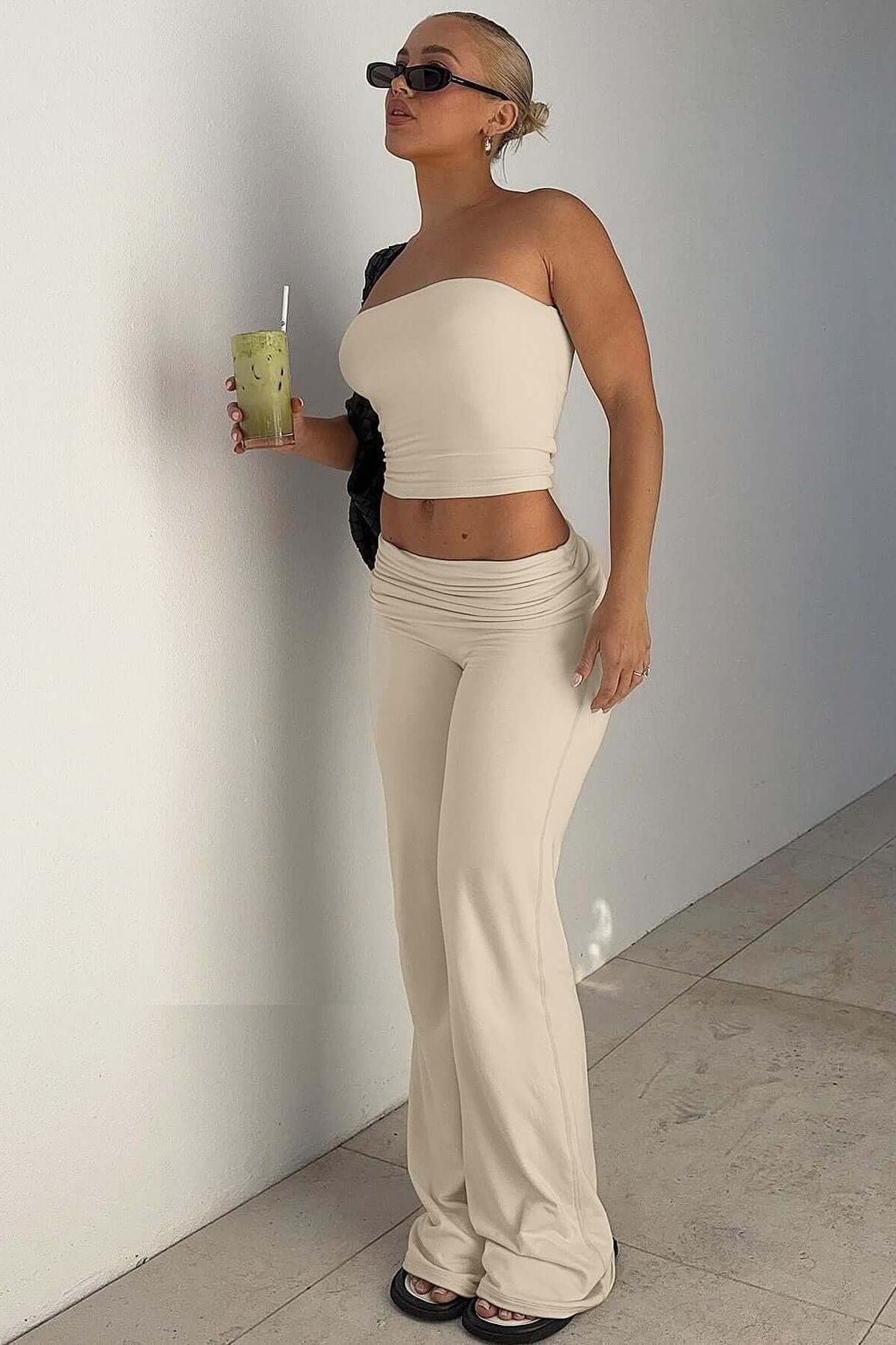 tube top flared pants slim suit